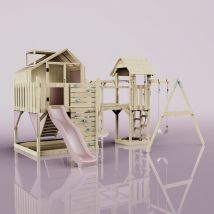 Polarplay - OutdoorToys Spielturm Mille aus Holz in Rosa mit Kinderschaukel