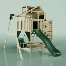 OutdoorToys Spielturm mit Spielhaus inkl. Wellenrutsche und Kinder-Schaukel Outdoor Klettergerüst Garten, Ausführung: Babyschaukel, Farbe: Smaragdgrün