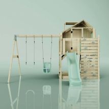 OutdoorToys Spielturm mit Spielhaus inkl. Wellenrutsche und 2x Kinder-Schaukel Outdoor Klettergerüst Garten, Ausführung: Babyschaukel, Farbe: Mintgrün
