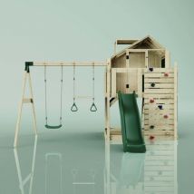 OutdoorToys Spielturm mit Spielhaus inkl. Wellenrutsche und 2x Kinder-Schaukel Outdoor Klettergerüst Garten, Ausführung: Trapezstange, Farbe: