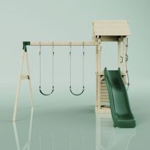 Polarplay - OutdoorToys Spielturm mit Wellenrutsche und Kinder-Schaukel Outdoor Klettergerüst Garten Kletterseil und Kletterleiter, Ausführung: