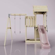 OutdoorToys Spielturm mit Wellenrutsche und Kinder-Schaukel Outdoor Klettergerüst Garten mit Plattform Kletterseil und Kletterleiter, Ausführung: