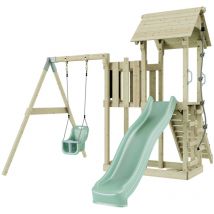 OutdoorToys Spielturm mit Wellenrutsche und Kinder-Schaukel Outdoor Klettergerüst Garten mit Plattform Kletterseil und Kletterleiter, Ausführung: