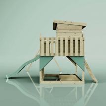 OutdoorToys Spielturm Nils aus Holz in Grün mit Trapezstange
