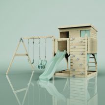 OutdoorToys Spielturm Nils aus Holz in Grün mit Babyschaukel