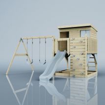 OutdoorToys Spielturm Nils aus Holz in Blau mit Kinderschaukel