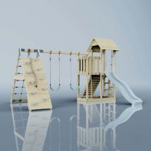 Polarplay - OutdoorToys Spielturm Roskilde aus Holz in Blau mit Kinderschaukel