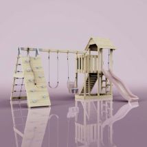 OutdoorToys Spielturm Roskilde aus Holz in Rosa mit Babyschaukel