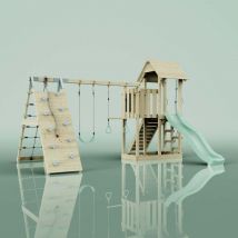 Polarplay - OutdoorToys Spielturm Roskilde aus Holz in Grün mit Trapezstange
