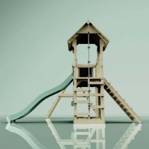 OutdoorToys Spielturm Roskilde aus Holz in Grün mit Kinderschaukel