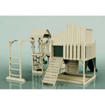 POLARPLAY Kinderspielturm Tammo aus Holz – Dunkelgrün – Kletterwand, Rutsche, Schaukel – Maximalgewicht 50 kg