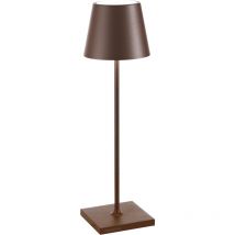 Poldina pro dimmable lampe de table À led rechargeable 2.2w lumiÈre chaude 3000k aluminium couleur corten avec cÂble usb et chargeur de batterie