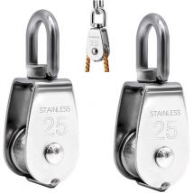 Fitags - Polea de elevación, polea simple de acero inoxidable 304 M25 Carga de polea simple 150 kg, juego de 2