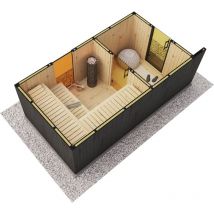 Polhus - FinnTherm Saunahaus Siena Gartensauna 3 Sitzbänke aus Holz in Schwarz, Sauna mit 72 mm Wandstärke, Außensauna mit Montagematerial