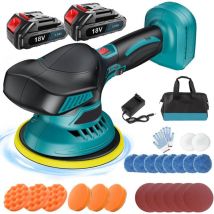 Poliermaschine, 6 "Akku-Elektroauto Polierpad für Metallwachs Holz Polieren und Reinigen, ausgestattet mit 2 3.0A Batterien und Ladegeräten,
