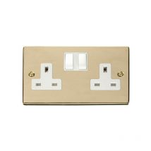 Se Home - Polished Brass 2 Gang 13A Twin Double Switched Plug Socket - White Trim