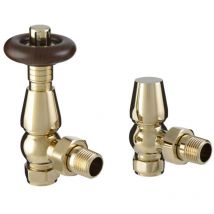 Polished Brass Traditional Chelsea Thermostatic trv Angled Radiator Valves 1/2x15mm