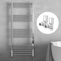 Fnx Bathrooms - Polished Chrome 1800 x 500mm Heated Bathroom Towel Rail Warmer Ladder Radiator with Angled Manual Valves Pair