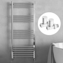 Polished Chrome 1200 x 400mm Heated Bathroom Towel Rail Warmer Ladder Radiator with Straight Manual Valves Pair