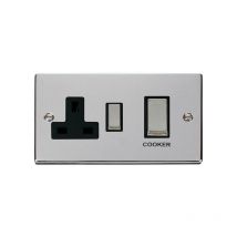 Polished Chrome Cooker Control Ingot 45A With 13A Switched Plug Socket - Black Trim Se Home