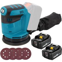 Polishers,battery random orbital sander Polishing machine 18V Ø125mm with Dust Bag & 4 Discs+2xBatteries (No Charger),Compatible with Makita Battery
