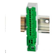 Bornier Barrette verte - 80A - raccordement automatique 15 trous ( 12x1 à 2,5 +2 x 1 à 4 + 1x25 mm² ) montage rail din