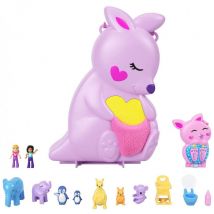 Mattel - Polly Pocket Mini-Univers Coffret Famille Kangourous à Poche 2 En 1 Avec 2 Mini-Figurines Et Accessoires, Jouets De Voyage, Jouet Enfant,