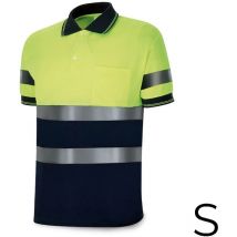 Polo bicolore à manches courtes haute visibilité - Tissu polyester 160g - Respirant - Jaune fluo/bleu marine - Taille s