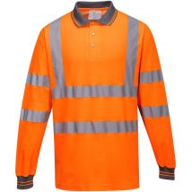 Portwest – Polo langärmlig aus Baumwolle – Orange – 3XL – Reflektierende Streifen für erhöhte Sichtbarkeit