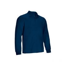 Polo de manga larga y cuello con cierre de velcro, azul y blanco, tejido de punto granito algodón y poliéster VALENTO VALIANT S Azul marino orión