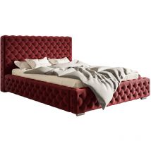 Adonis Polsterbett 160x200 - Glamour, Chesterfield, Doppelbett mit Bettkasten, Samtstoff Rot (Amor Velvet 4307)