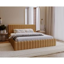 Billo Polsterbett 140x200 cm mit Lattenrost - Doppelbett, Schlafzimmerbett mit Bettkasten, Design - Boucle Orange (Anthology 10)