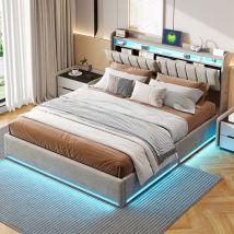 Polsterbett 140x190 Mit Led,doppelbett 140x190 Mit Stauraum Und Lattenrost Funktionsbett Bettgestell Mit Stauraum-kopfteil Hydraulisches Bett 