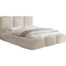 Polsterbett 180x200 Mit Bettkasten Und Lattenrost – Creme Bett Mit Hohem Kopfteil, Boucle Oder Samt Stoff - Modernes Doppelbett Mit Stauraum – 