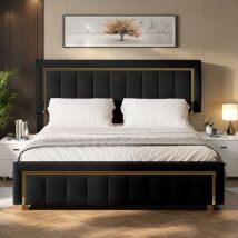 Polsterbett 140x200cm, Stauraumbetten, hydraulisches Funktionsbett, Doppelbett, großer Stauraum, Flanell-Finish, Schwarz