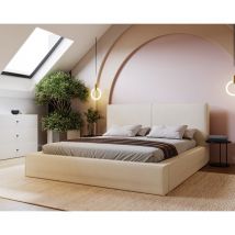 Morin Polsterbett mit Lattenrost 180x200 - Doppelbett, Bettkasten, Modern Design, Samtstoff Beige (Amor Velvet 4323)