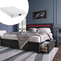 Lit rembourré (140x200cm avec matelas, 2 pièces) noir Okwish