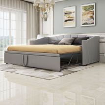 Polsterbett Ausziehbares Schlafsofa 90/180200 Cm Mit Lattenrosten, Multifunktionsbett Aus Hautfreundlichem Samtstoff Grau