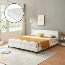 Kunstlederbett Albacete mit Matratze Kunstleder 180x200 cm Weiß Corium