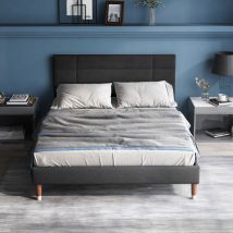 Polsterbett, Doppelbett mit Lattenrost, 140x200cm gepolsteres Bettgestell mit Kopfteil, in Dunkelgrau Leinen, f ̈¹r Erwachsene&Jugendliche, (Matratze