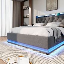 Polsterbett Einzelbett, 360-surround-led-funktion, Drucktaste/app/fernbedienung, Material Hydraulisches Lagerbett, Gepolstertes Kopfteil Mit Usb Typ-c