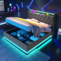 Polsterbett Einzelbett, 360-surround-led-funktion, Drucktaste/app/fernbedienung, Material Hydraulisches Lagerbett, Gepolstertes Kopfteil Mit Usb Typ-c