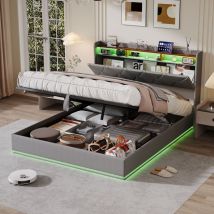 Polsterbett Für Erwachsene 160x200 Cm Mit Stauraum - Doppelbett Aus Leinen, 2 Personen, Stauraumbett 160x200, Led, Usb Und Lattenrost Im 
