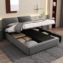 Polsterbett, Hydraulisches Bett, Drei Schubladen, Bettkasten Zur Aufbewahrung, Lattenrost Mit Kopfteil, Ohne Matratze, Samt