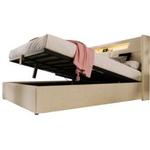 Polsterbett Led Doppelbett Mit Usb Typ C Ladefunktion Und Led-beleuchtung,stauraumbetten Bettgestell Aus Leinenmaterial Jugendbett Mit Lattenrost(ohne