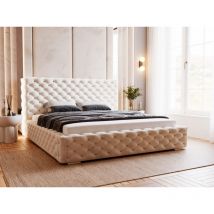 Polsterbett mit Bettkasten 140x200, Beige Samt, Astra