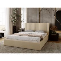 Polsterbett mit Bettkasten 140x200, Beige Samt, Malmo