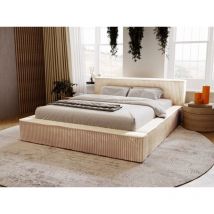 Polsterbett mit Bettkasten 180x200, Beige Kunstfell, Lago