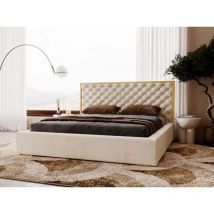 Polsterbett mit Bettkasten 200x200, Beige Samt, Bonito