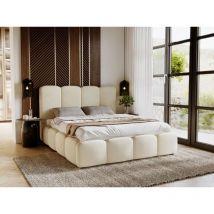 Polsterbett mit Bettkasten 200x200, Beige Samt, Galli